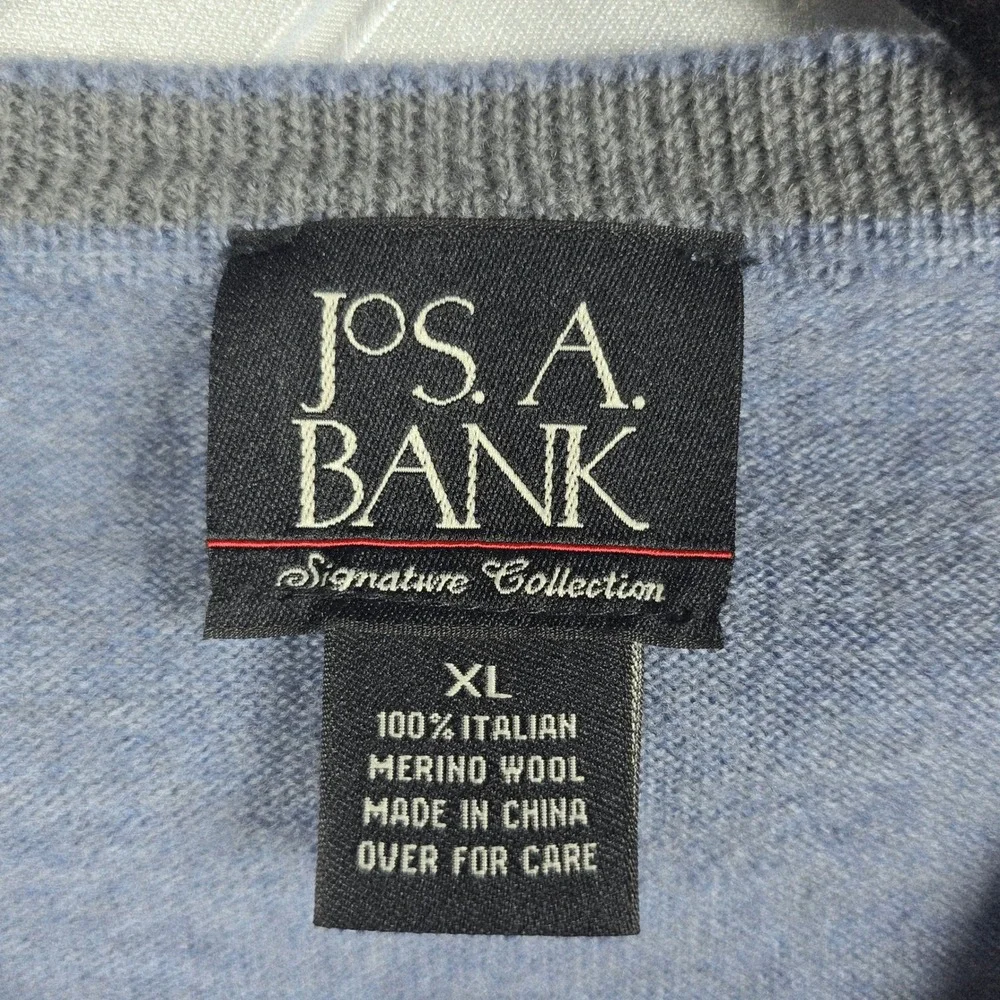 Jos A Bank Signature Collection XL Merino Wool V-Neck Sweater Mens‎ Blue READ